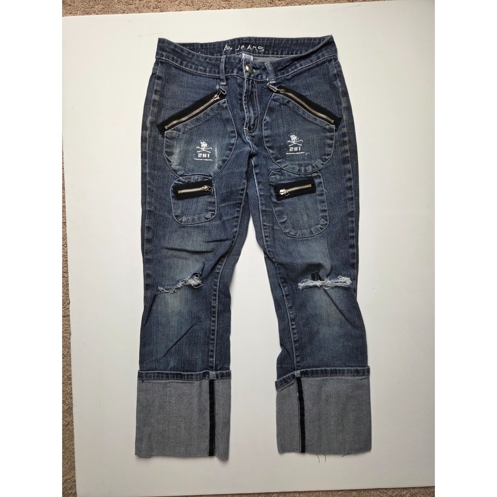 VTG 2#1 Ab Punk Rock Zipper Distressed Women's Jeans Size 11 Rocker Denim